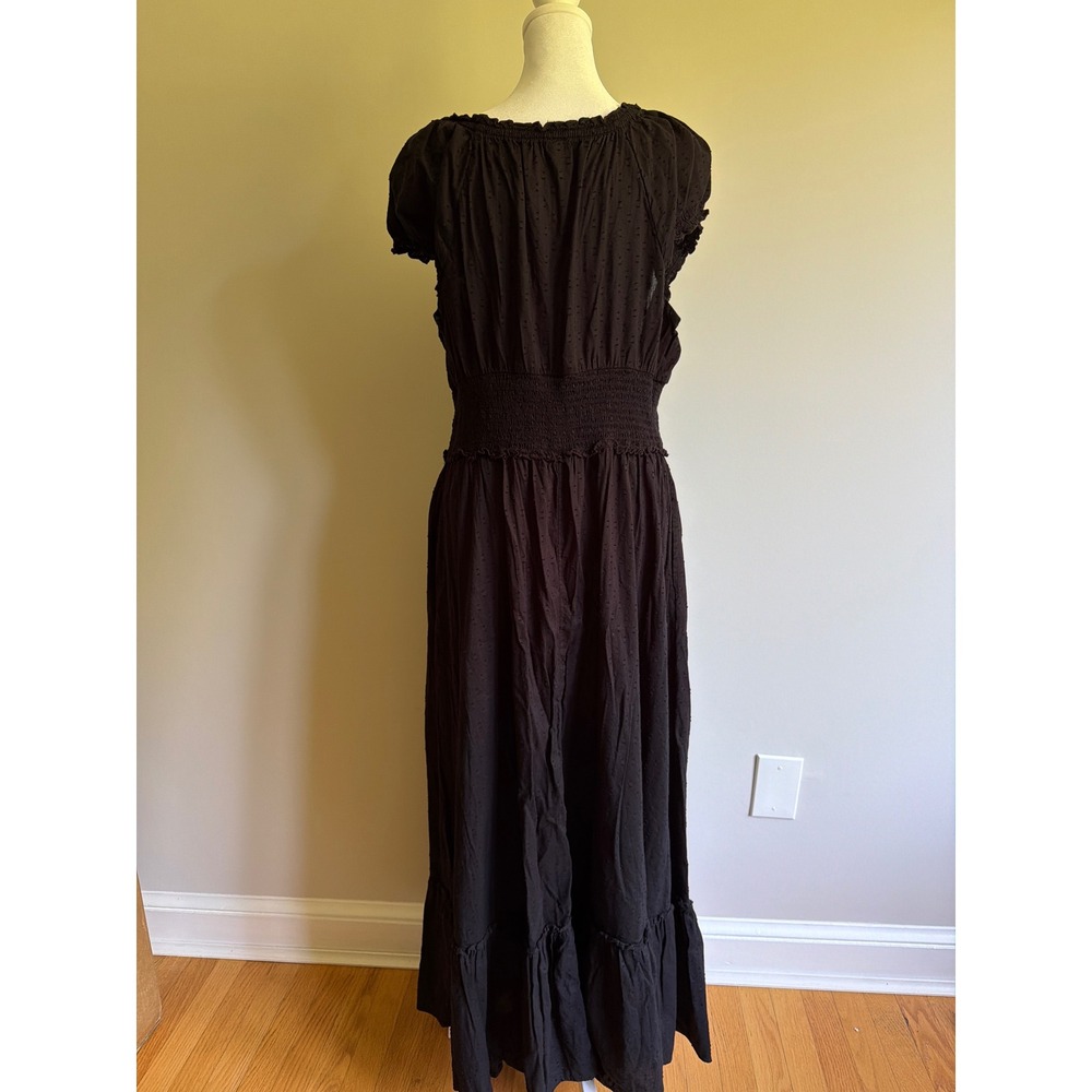 Old Navy Black Embroidered puff sleeve Tiered Maxi Dress peasant goth - Picture 10 of 10